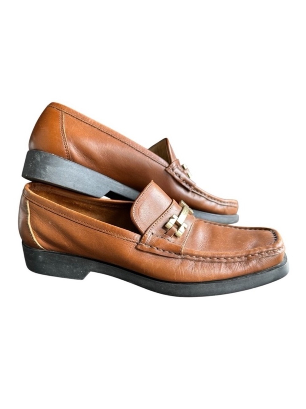 Salvatore Ferragamo Loafers Shoes Tan Leather Gancini Italy Business Womens 7.5